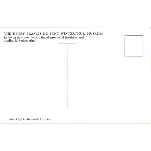 Henry Francis Du Pont Winterthur Museum Postcard Lebanon Bedroom Design Vintage - Picture 2 of 2